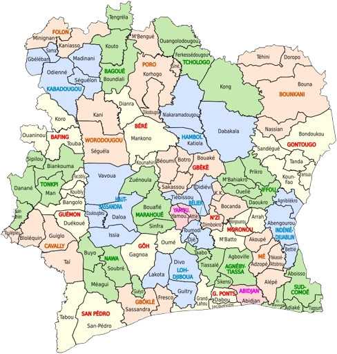 Carte des régions de Côte d'Ivoire